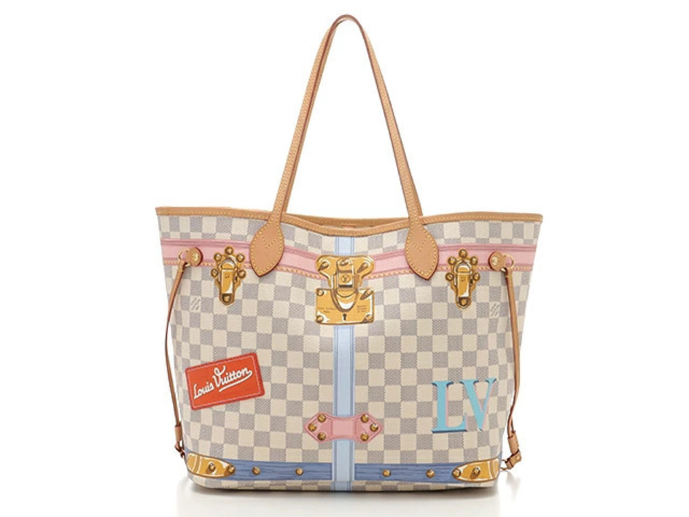LOUIS VUITTON Neverfull Tote Bag Damier Azur White
